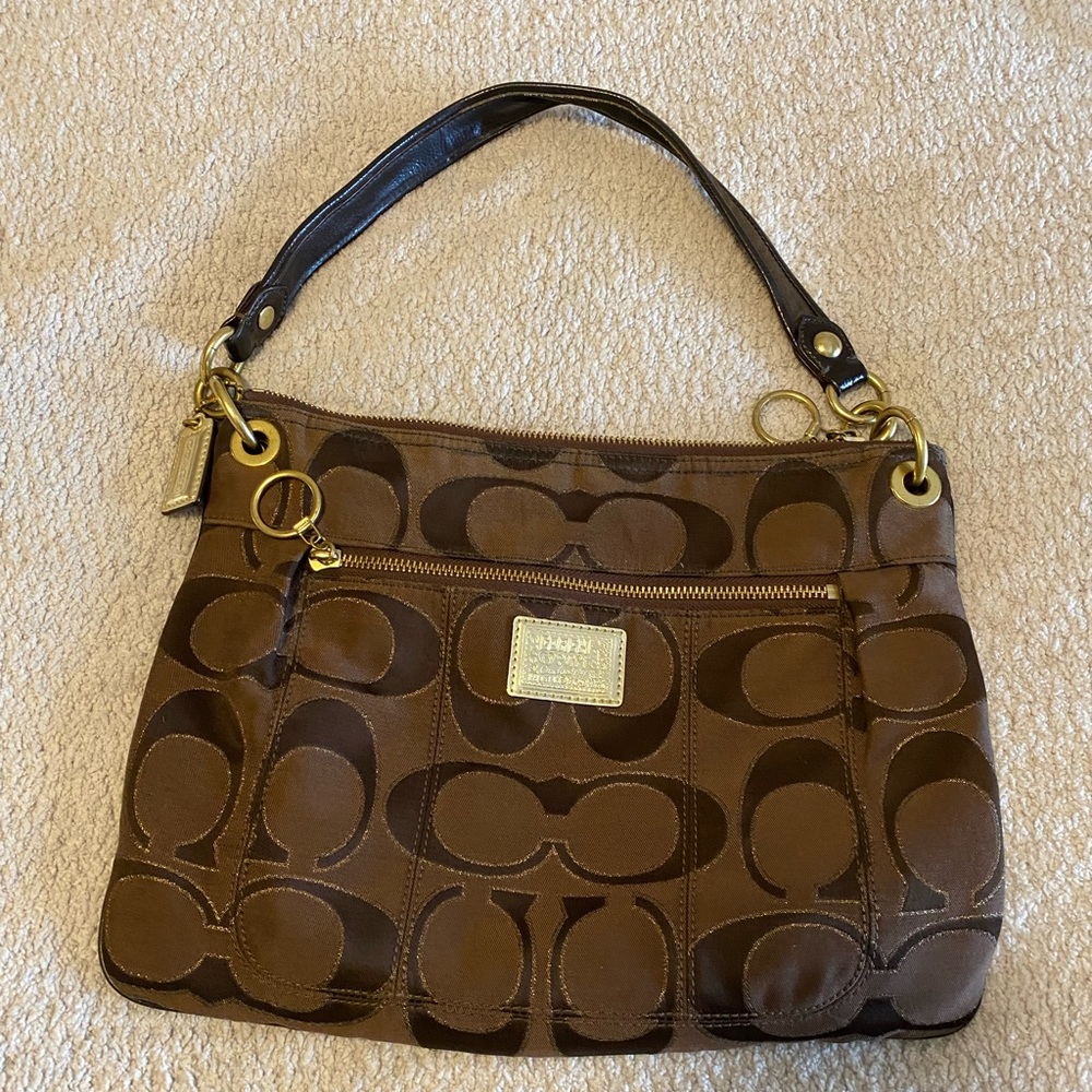 Coach Tan and Brown Signature Shoulder Bag